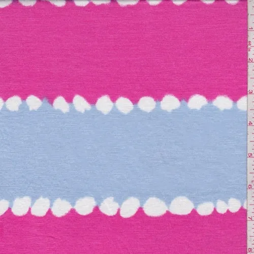 3 5/8 YD PC-Hot Pink/Periwinkle Batik Stripe Jersey Knit Fabric