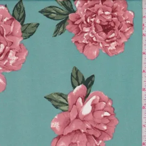 4 YD PC-Aquamarine/Beige Peony ITY Knit Fabric