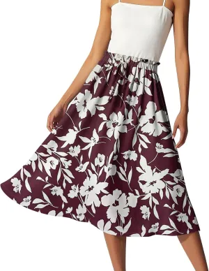 ADHOWBEW Boho Skirts for Women Midi Length Ruffle Cute Flowy High Waisted Trendy Beach Casual A Line Plus Size Spring Skirts
