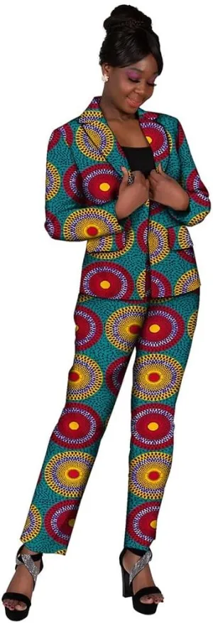 African Attire Outfits for Women African Print Coat Kente Top and Pants Blazer Suit Sets