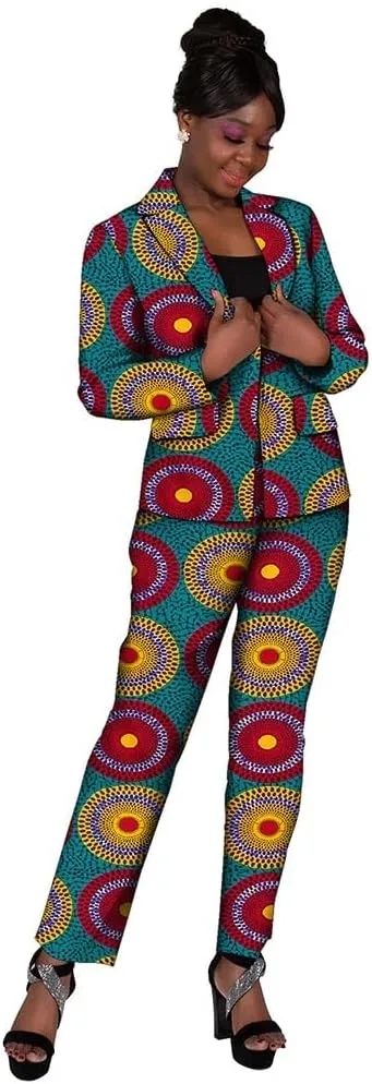 African Attire Outfits for Women African Print Coat Kente Top and Pants Blazer Suit Sets