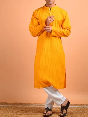Aftab Kantha Weaved Men's Kurta Chrome Yellow