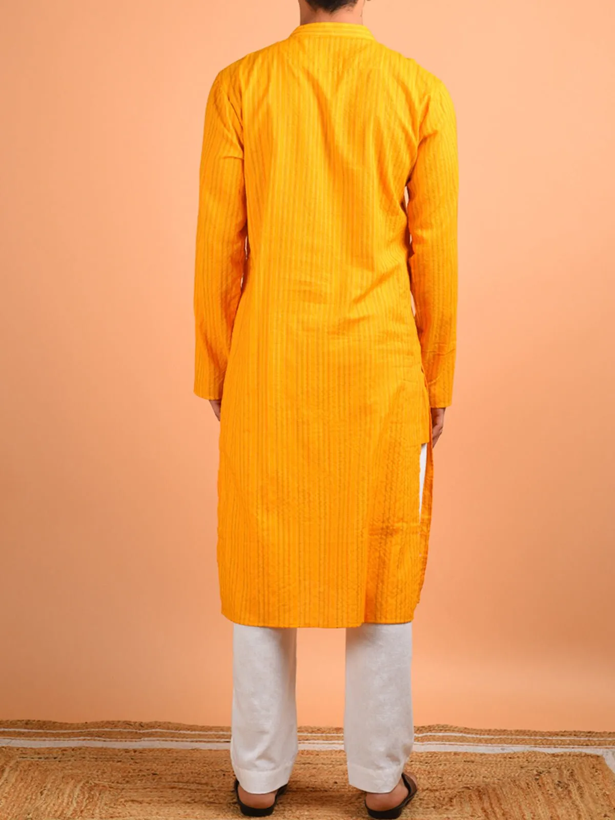 Aftab Kantha Weaved Men's Kurta Chrome Yellow