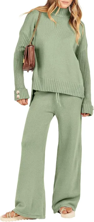 ANRABESS Women's 2 Piece Outfit Sweater Lounge Sets Long Sleeve Knit Pullover Wide Leg Pant Tracksuit Loungewear 2025 Fashion