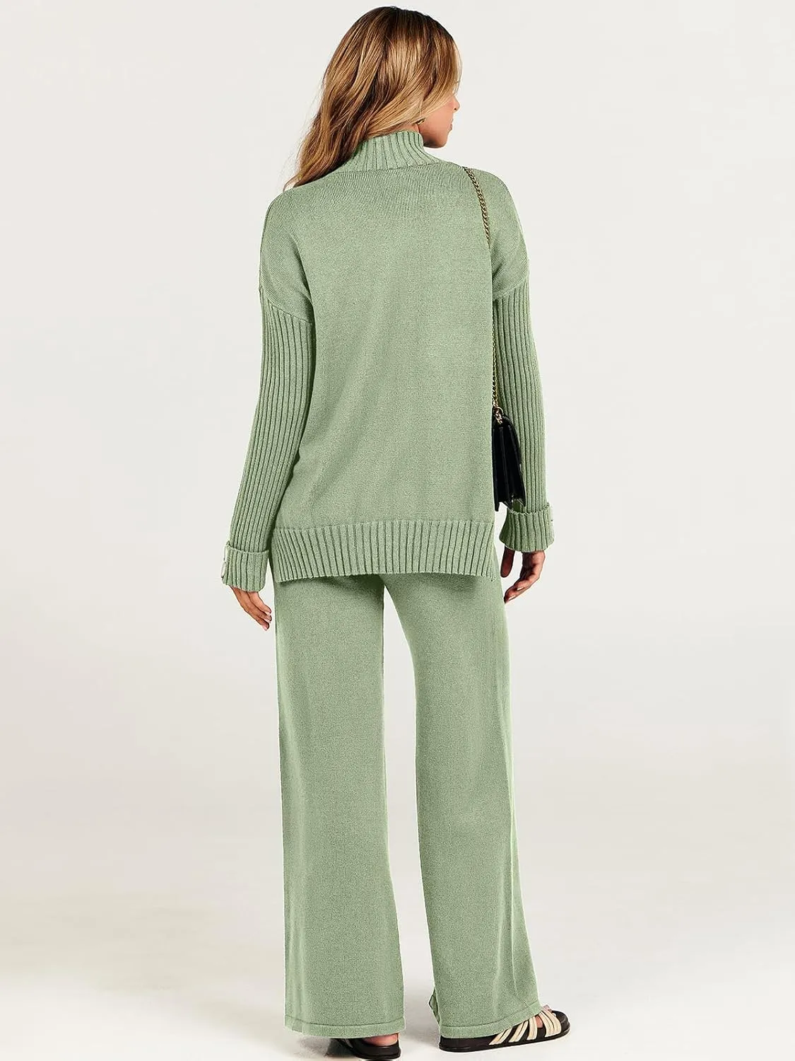 ANRABESS Women's 2 Piece Outfit Sweater Lounge Sets Long Sleeve Knit Pullover Wide Leg Pant Tracksuit Loungewear 2025 Fashion