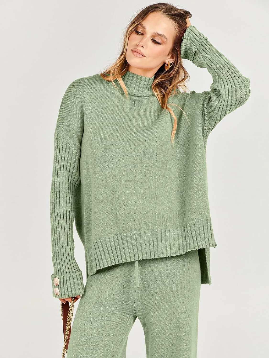 ANRABESS Women's 2 Piece Outfit Sweater Lounge Sets Long Sleeve Knit Pullover Wide Leg Pant Tracksuit Loungewear 2025 Fashion