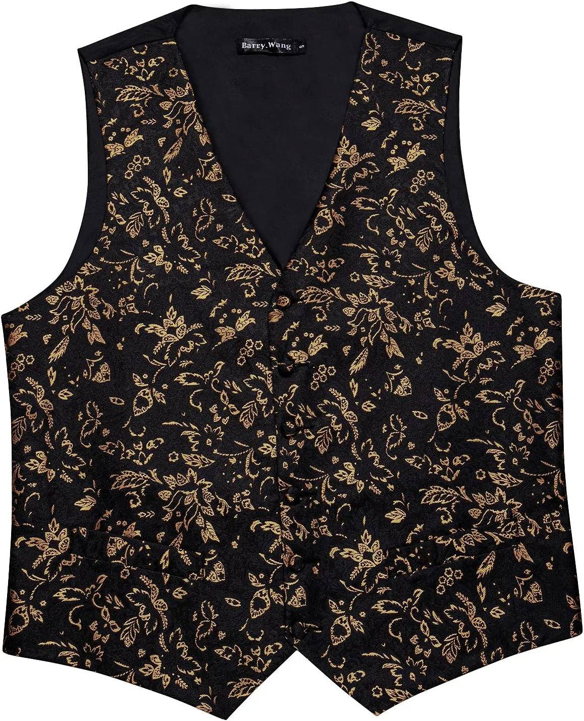 Barry.Wang Mens Paisley V-neck Suit Vest Formal/Leisure Silk Jacquard Waistcoat Tie Set 5PCS