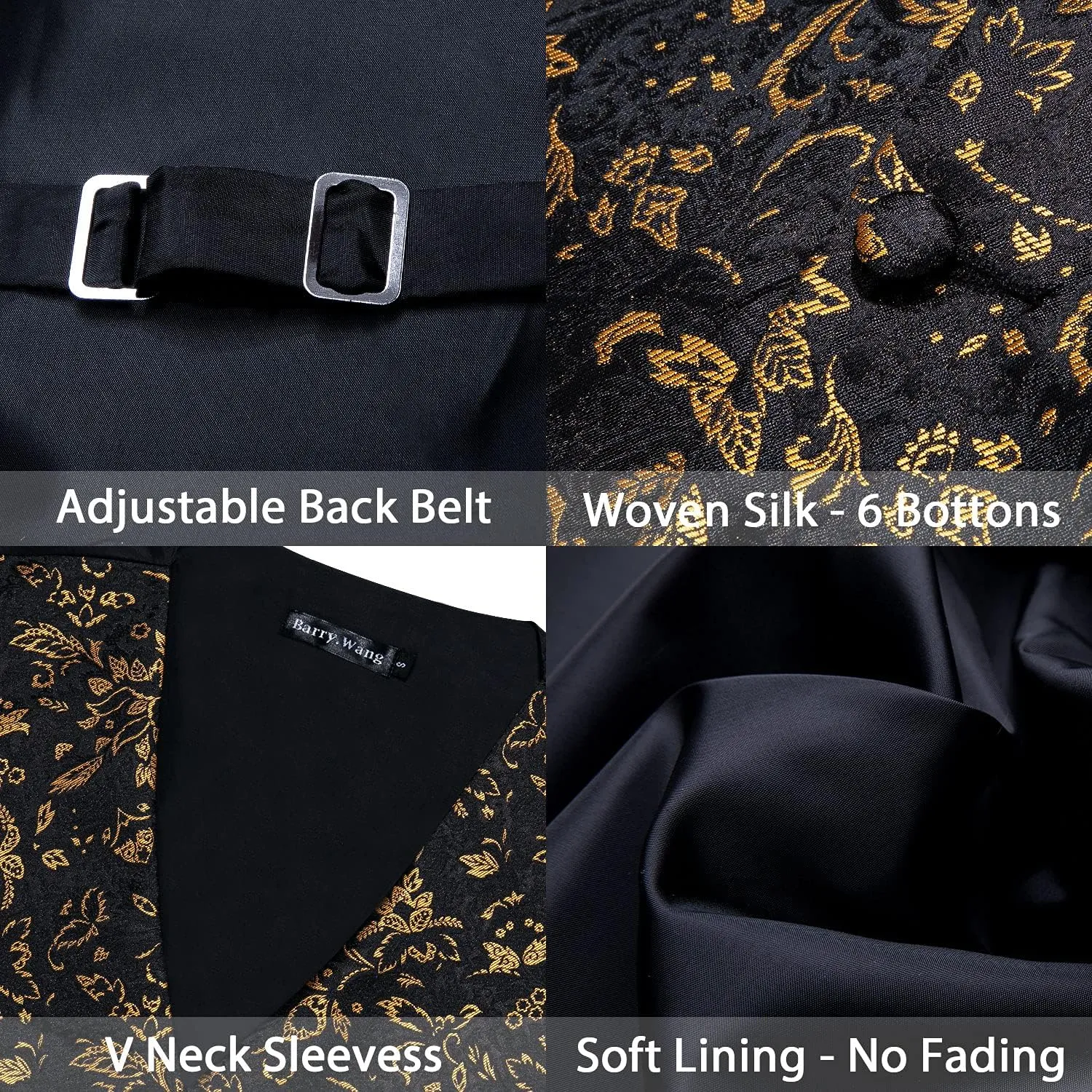Barry.Wang Mens Paisley V-neck Suit Vest Formal/Leisure Silk Jacquard Waistcoat Tie Set 5PCS