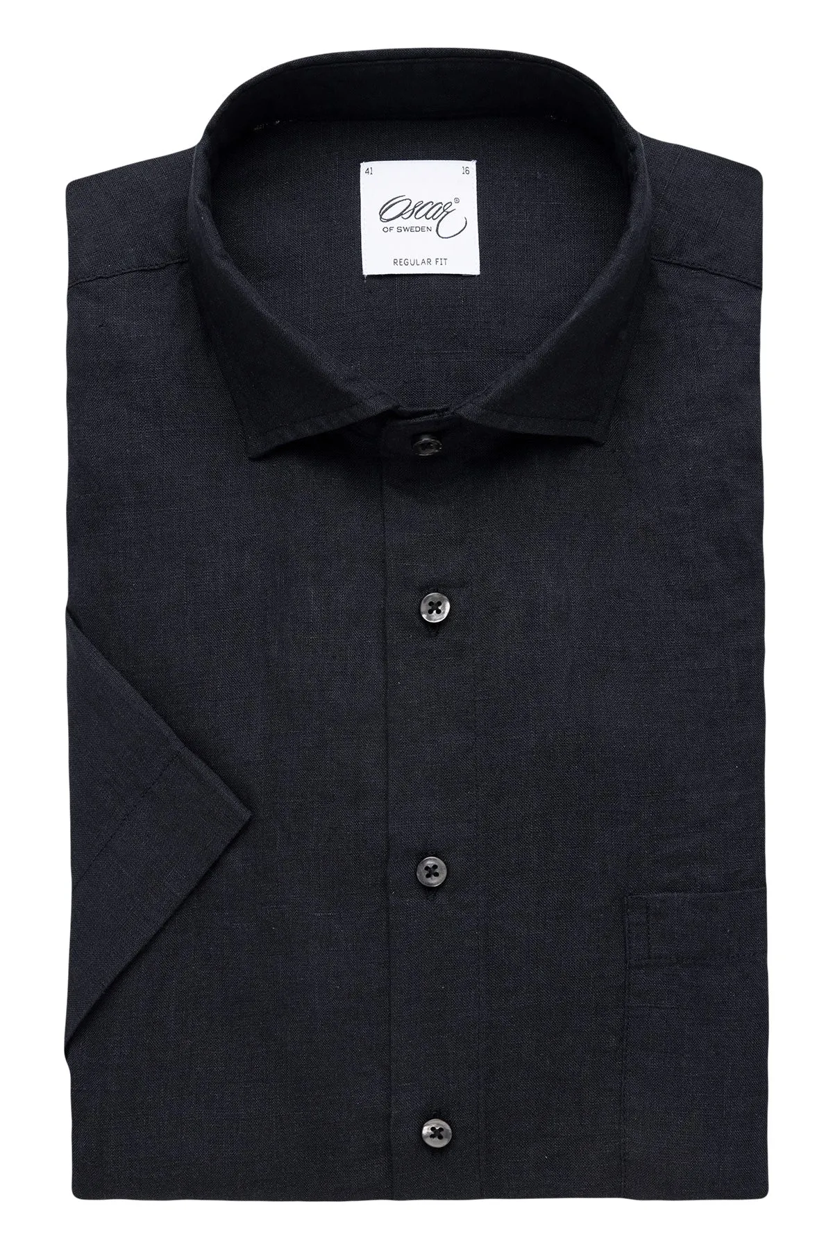 Black short sleeve regular fit linen shirt