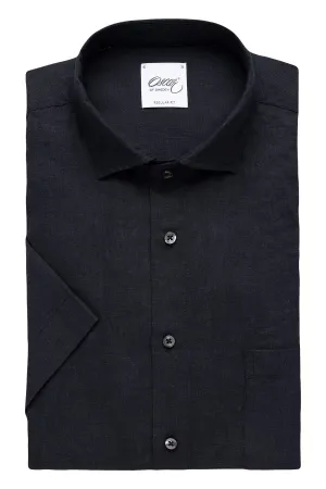 Black short sleeve regular fit linen shirt