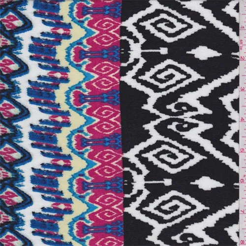 Black/White Multi Aztec Rayon Crepe Fabric