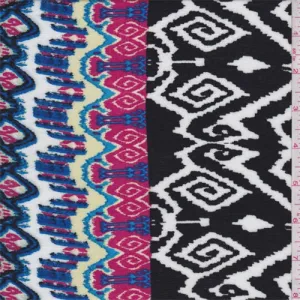 Black/White Multi Aztec Rayon Crepe Fabric