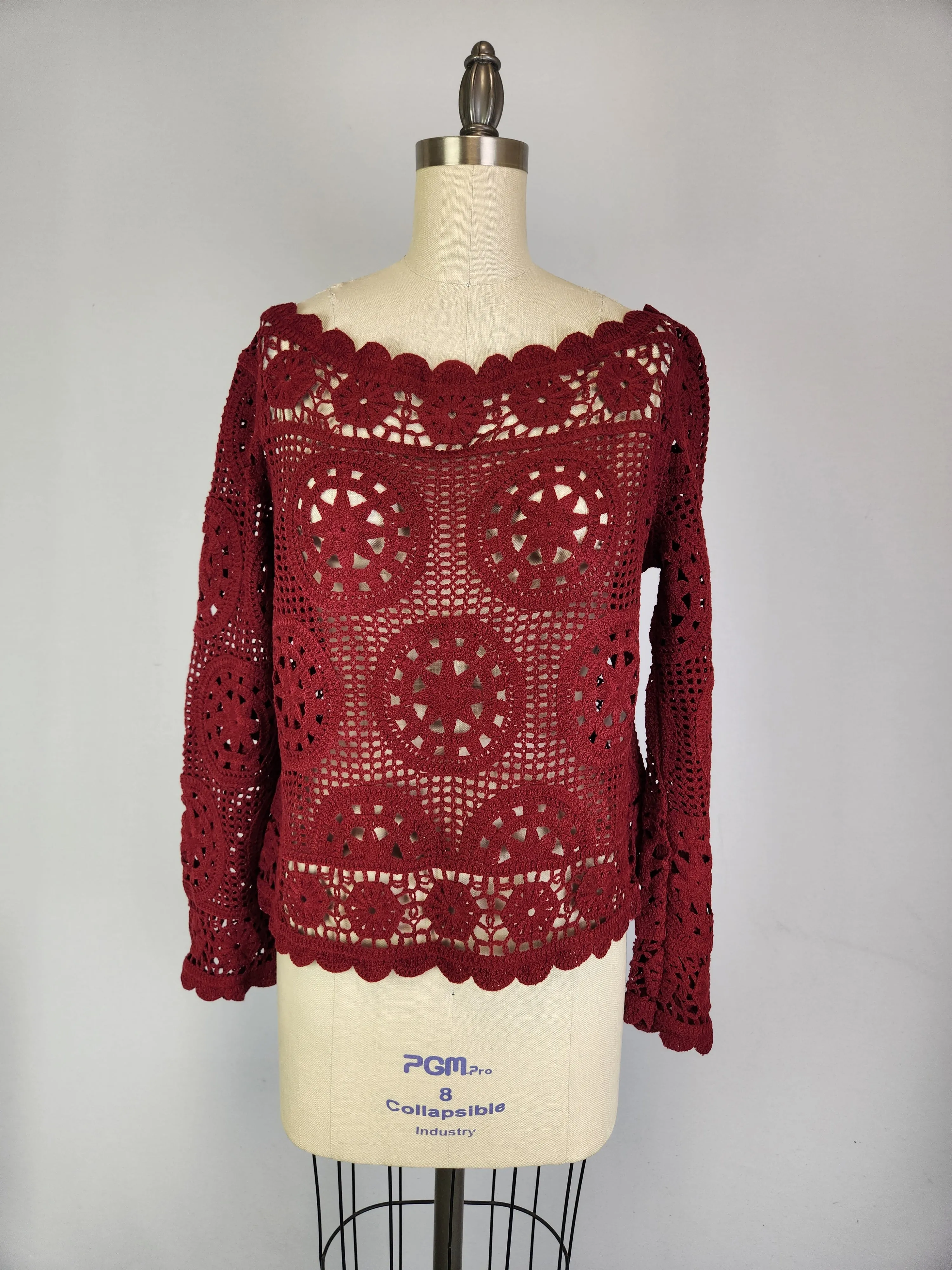Boatneck Crochet Sweater (D3010) Bourdeaux