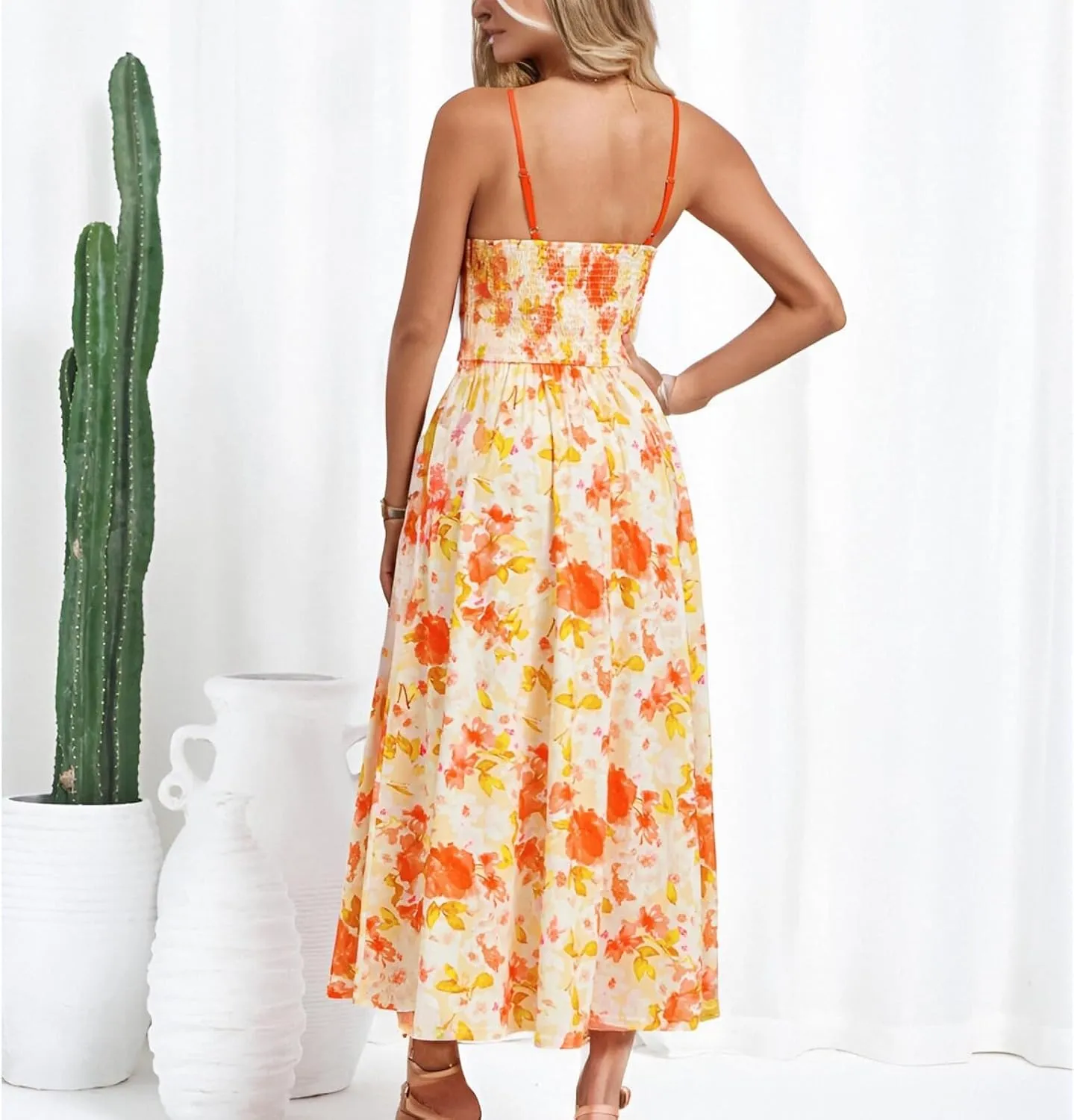Boho Maxi Dresses for Women 2025 Summer Casual Floral Bohemian Dress Sleeveless Spaghetti Strap Long Beach Sundresses