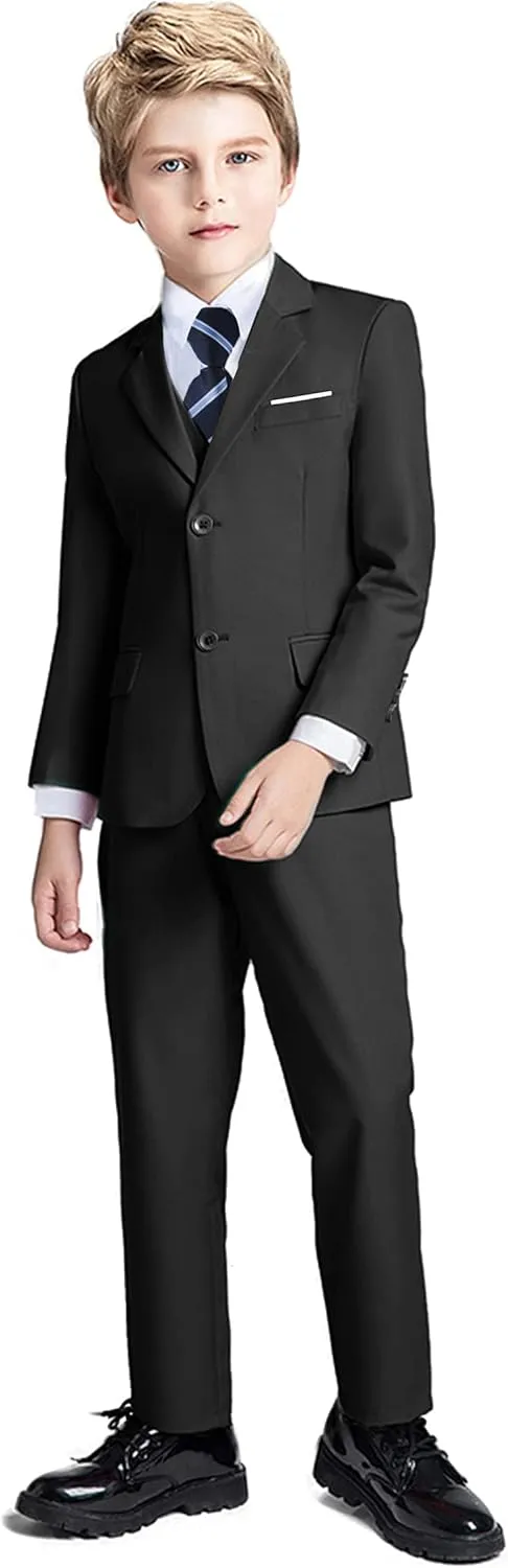 Boys Suit 5 Piece Kids Party Tuxedo Blazer Vest and Pants Set with Tie for Boy Formal