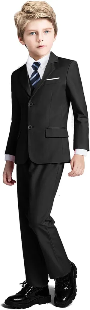 Boys Suit 5 Piece Kids Party Tuxedo Blazer Vest and Pants Set with Tie for Boy Formal