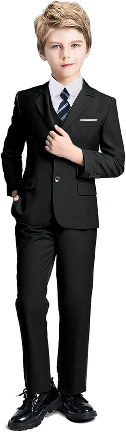 Boys Suit 5 Piece Kids Party Tuxedo Blazer Vest and Pants Set with Tie for Boy Formal