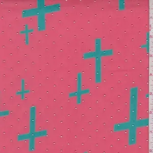 Bright Coral/Teal Cross Chiffon Fabric