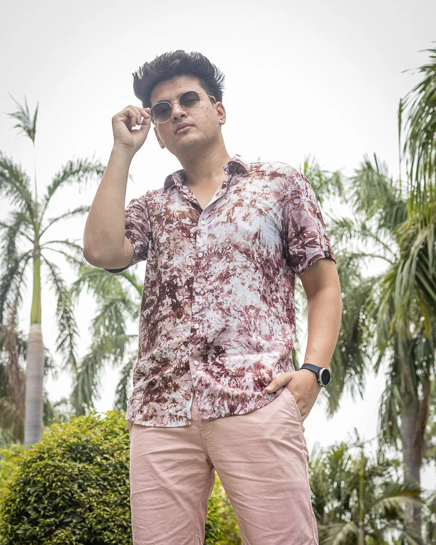 Brown and White Tie Dye Slim Fit Premium Rayon Shirt