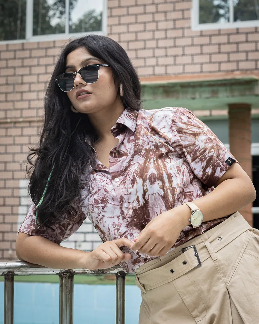 Brown and White Tie Dye Slim Fit Premium Rayon Shirt