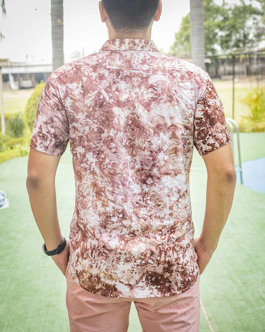 Brown and White Tie Dye Slim Fit Premium Rayon Shirt
