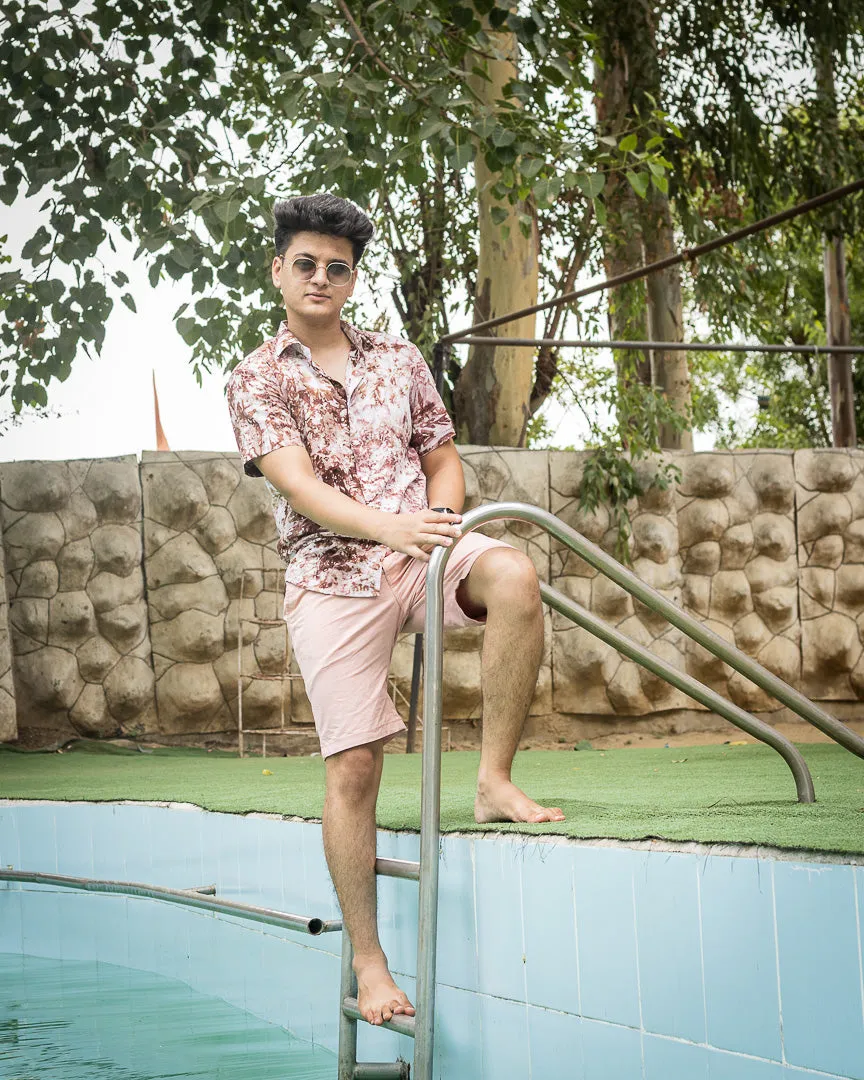 Brown and White Tie Dye Slim Fit Premium Rayon Shirt