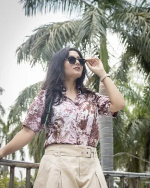 Brown and White Tie Dye Slim Fit Premium Rayon Shirt