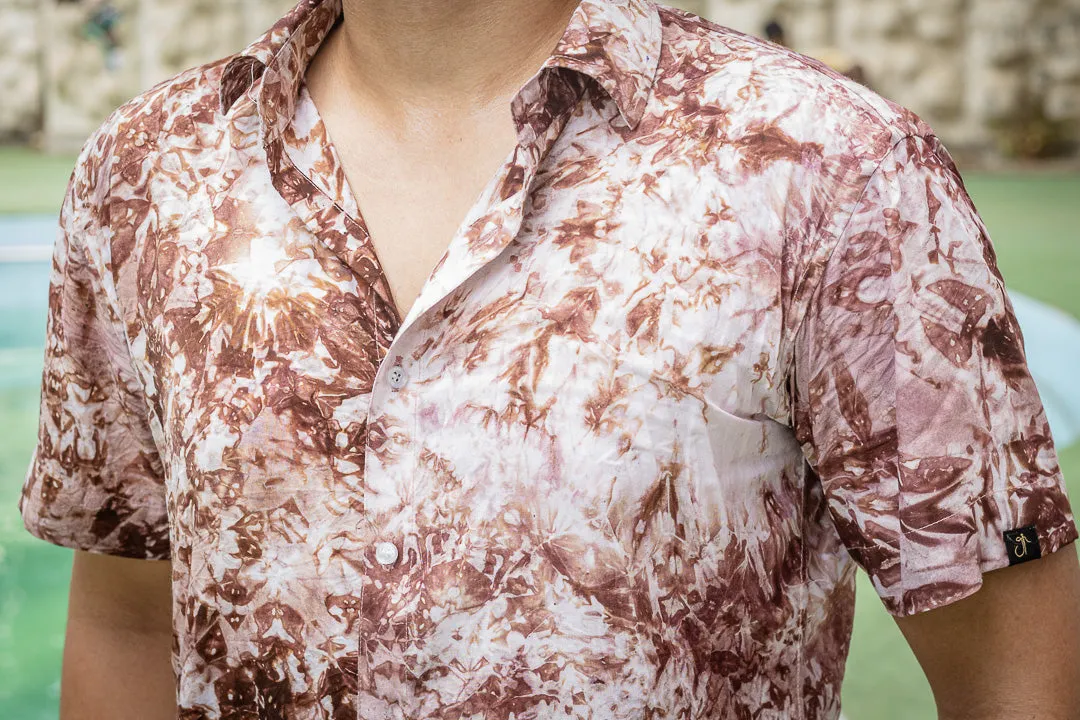 Brown and White Tie Dye Slim Fit Premium Rayon Shirt