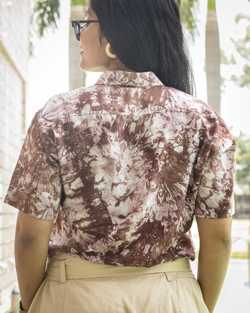 Brown and White Tie Dye Slim Fit Premium Rayon Shirt