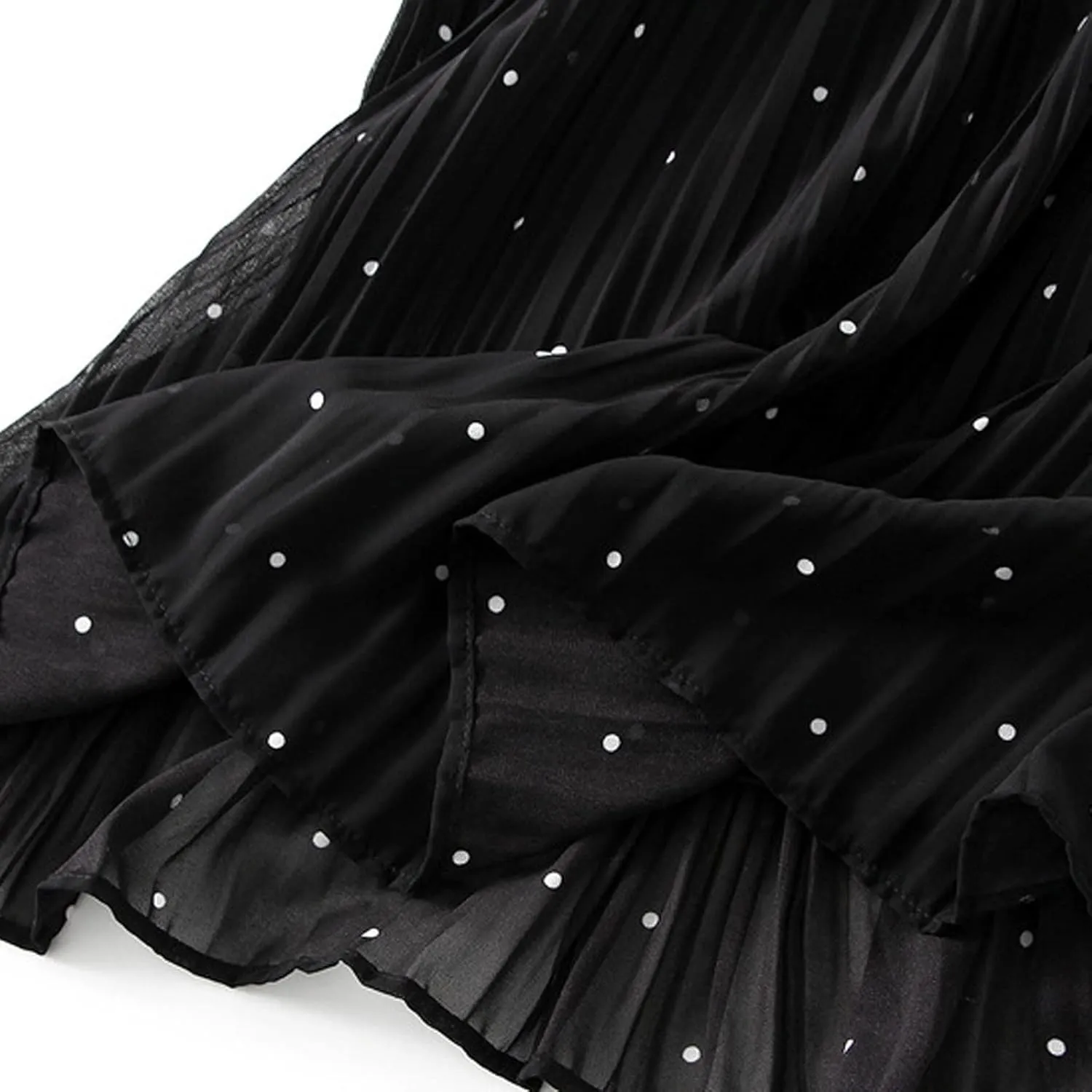 BTDECLAR Polka Dot Chiffon Skirts for Women Trendy Casual Bohemia Summer Pleated Skirt Elastic Waist Swing A-Line Midi Skirts
