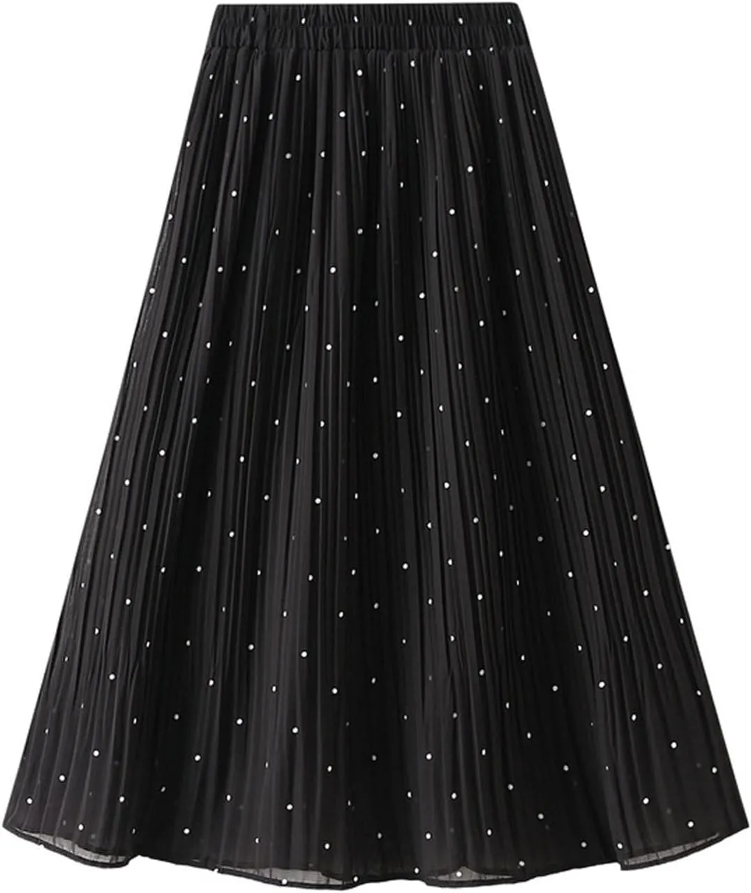 BTDECLAR Polka Dot Chiffon Skirts for Women Trendy Casual Bohemia Summer Pleated Skirt Elastic Waist Swing A-Line Midi Skirts