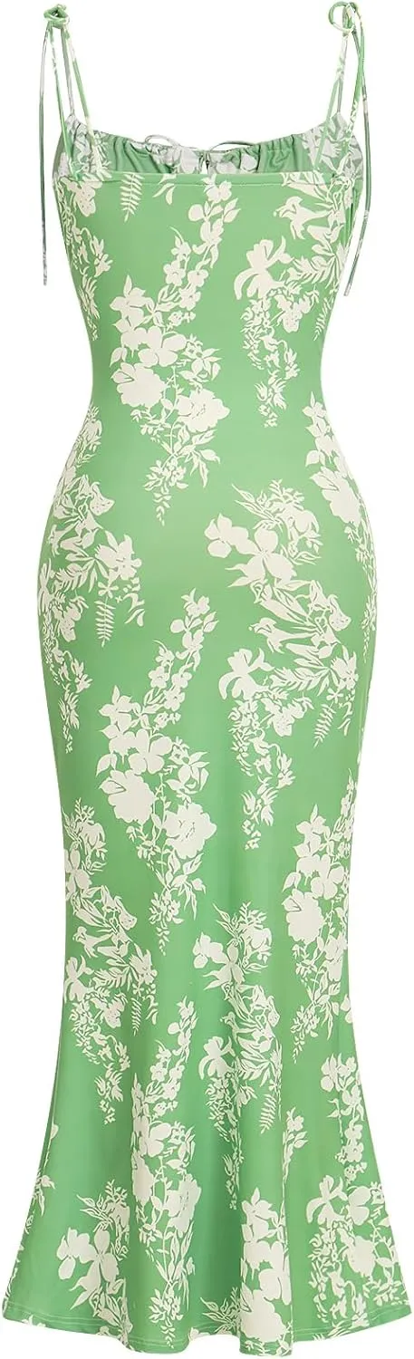 Bustier Dress for Women Boho Floral Corset Casual Sundress Spaghetti Strap Maxi Dress Summer Beach Party Midi Dresses