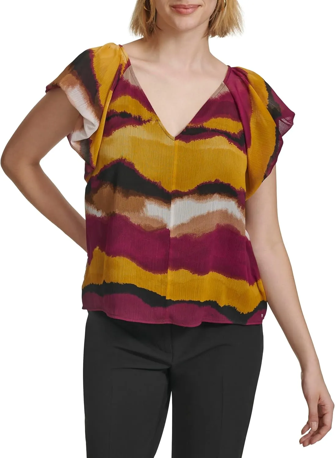 Calvin Klein Women's Ruffle Detail Sleeveless Blouse