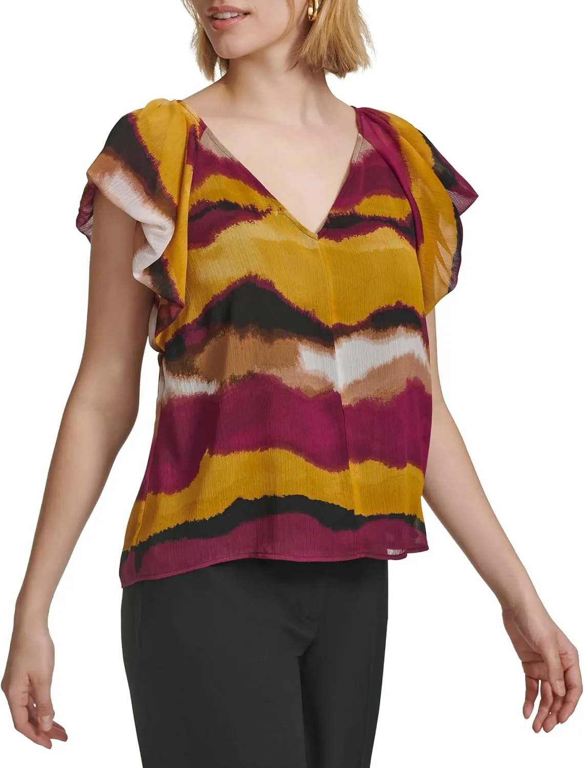 Calvin Klein Women's Ruffle Detail Sleeveless Blouse