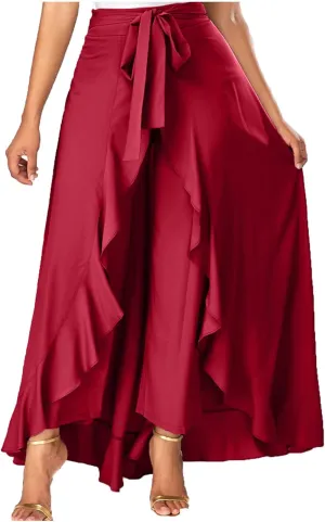 Casual Skirts for Women's Plus Size Solid Long Skirts Casual High Waisted Flare Hem High Waist Midi Bow Pleated Skirt