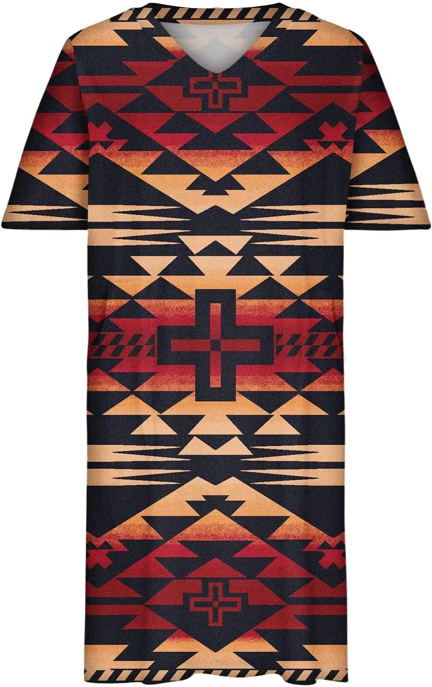 Ceboyel Women Plus Size Summer Dress Aztec Tshirt Dress Short Sleeve Western Dresses Trendy Beach Outfits with Pockets 2023