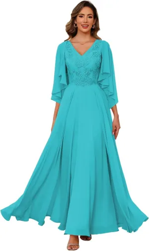Clothfun Chiffon Mother of The Bride Dress 2024 Lace Applique Long Formal Party Dress with Jacket CY147