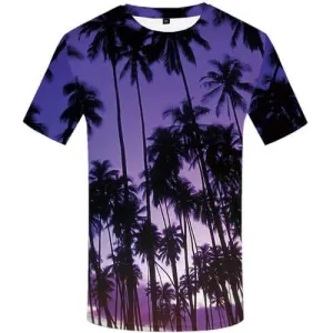 Coconut Tree T-shirt Men Harajuku Tshirt Printed Leaf Tshirt Anime Purple T-shirts Graphic Rock Shirt Print Short Sleeve