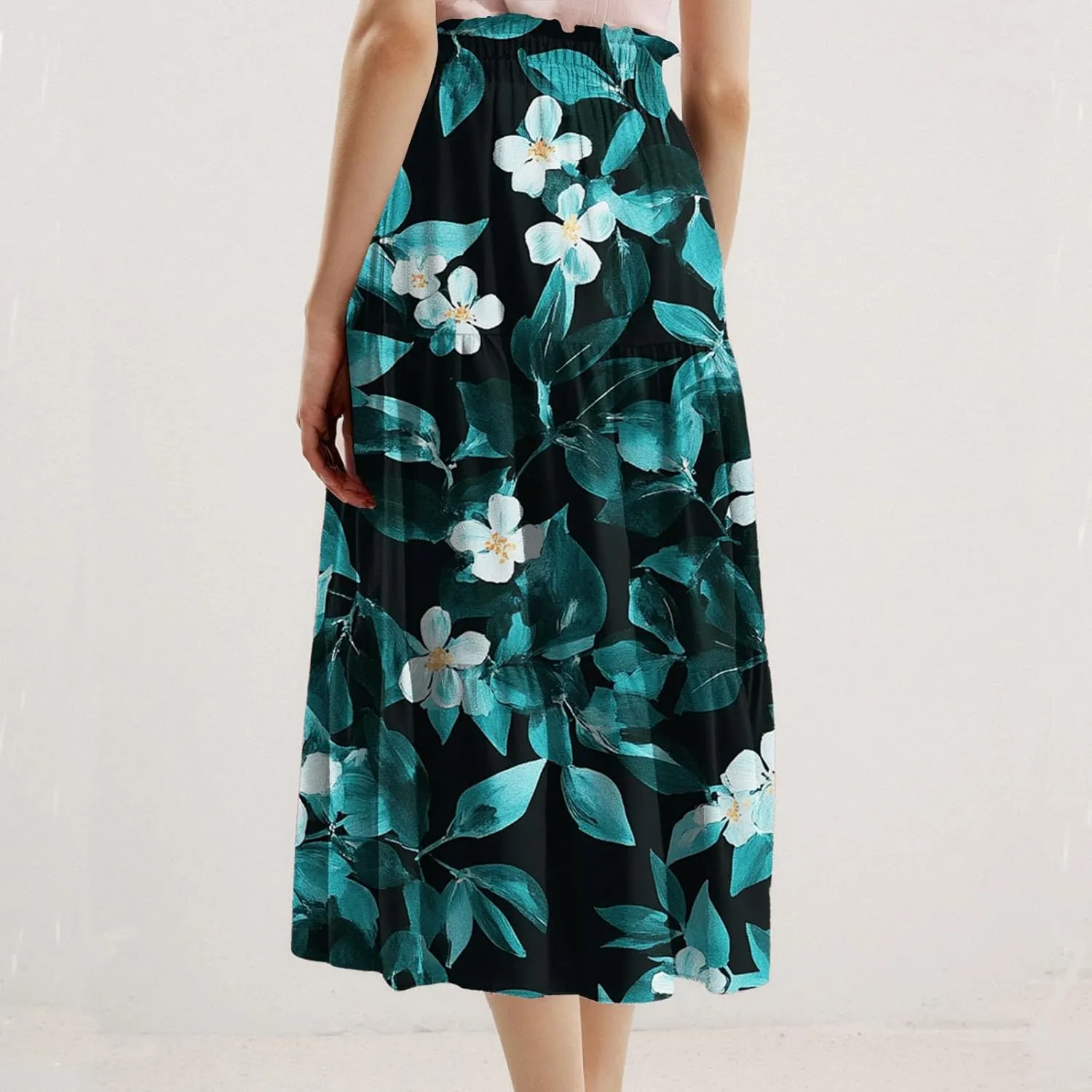 COTECRAM Womens Boho Floral Print Skirt Trendy Pleated A-Line Skirts Casual Flowy Swing Midi Skirts Beach Vacation Clothes