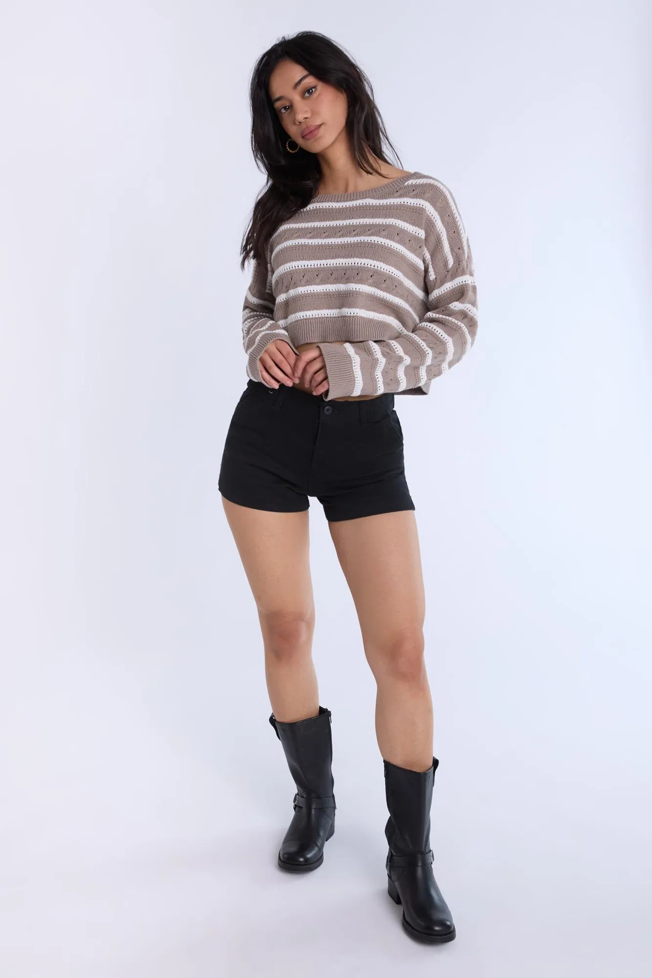 Crochet-Style Crew Neck Sweater
