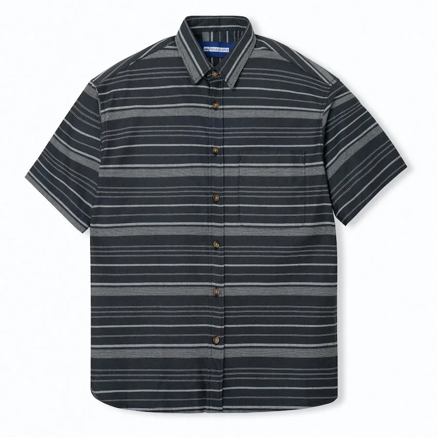 Day to day Linen Camp Collar - Black White Stripes