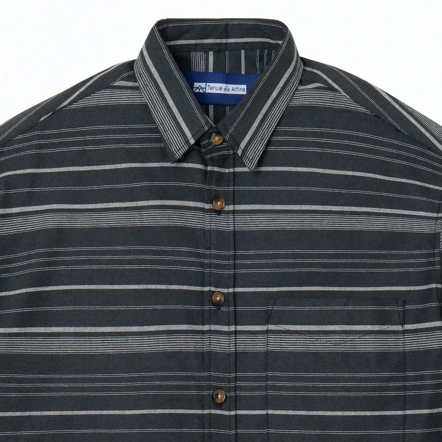Day to day Linen Camp Collar - Black White Stripes