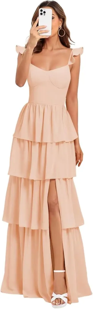 Dessiny Tiered Ruffles Bridesmaid Dresses 2025 for Women Chiffon Formal Evening Dresses with Ruffles DE423