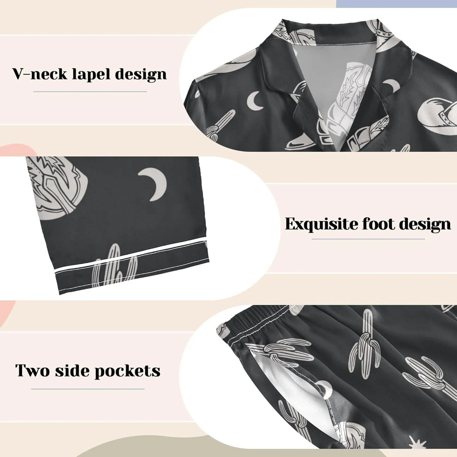 Fisyme Womens Satin Pajama Set Long Sleeve Button Down Sleepwear Nightwear Loungewear Pj Sets S-XXL