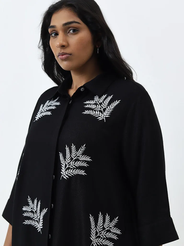 Gia Black Leaf Embroidered Shirt