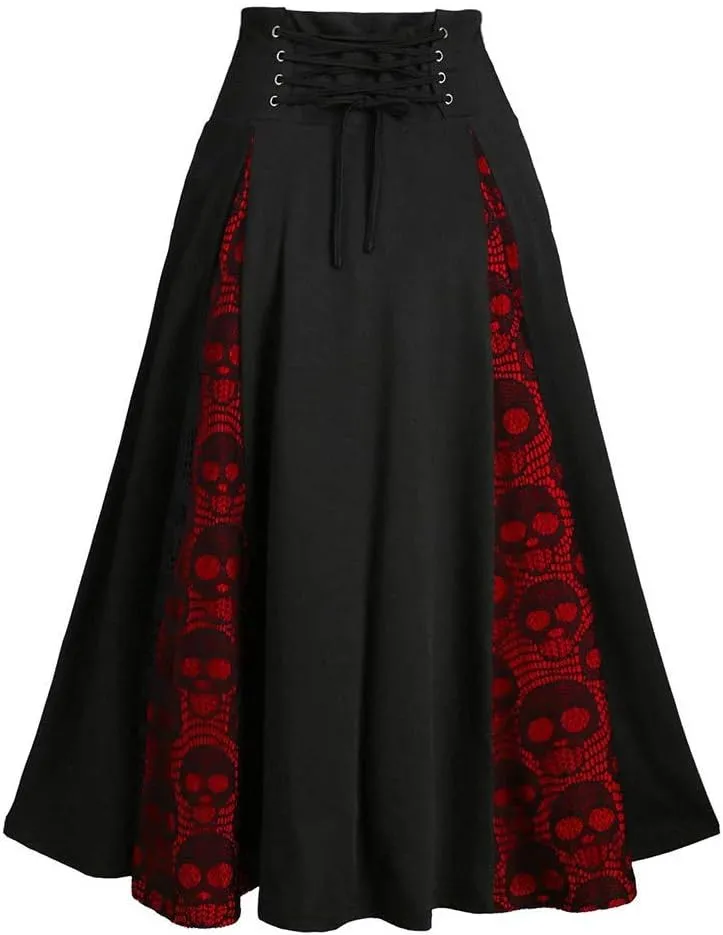 harajuku skirts for Women Plus Size Lace Patchwork High Waist Patchwork Midi Skirt Gothic Pleated Skirt Y2K Clothes