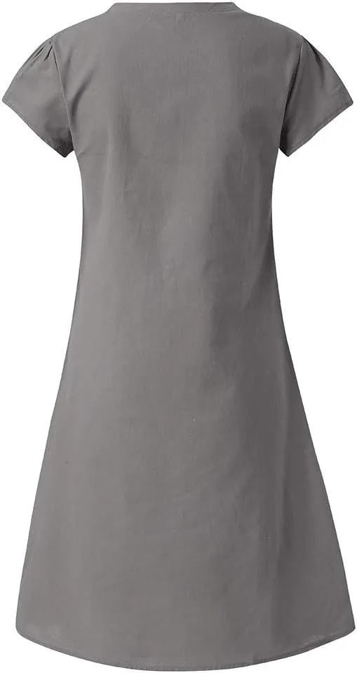 HGOOGY Modest Dresses for Women Summer Casual Midi Dresses V Neck Short Sleeve Knee Length Sun Dresses Beach Plus Size