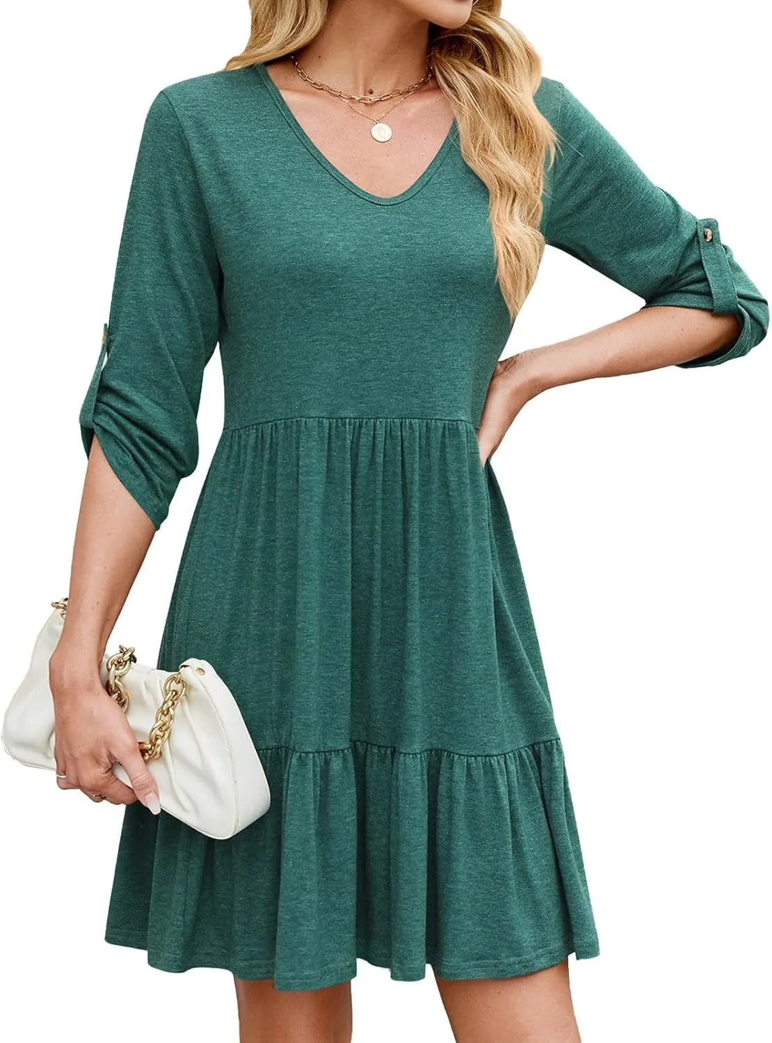 hlysgo Mini Dress for Women 2025 Summer V Neck Sleeveless Short Peplum Dresses Casual Loose Fit A-Line Flowy Beach Dress