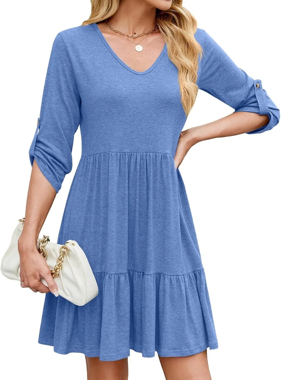 hlysgo Mini Dress for Women 2025 Summer V Neck Sleeveless Short Peplum Dresses Casual Loose Fit A-Line Flowy Beach Dress