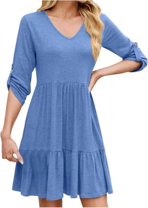 hlysgo Mini Dress for Women 2025 Summer V Neck Sleeveless Short Peplum Dresses Casual Loose Fit A-Line Flowy Beach Dress